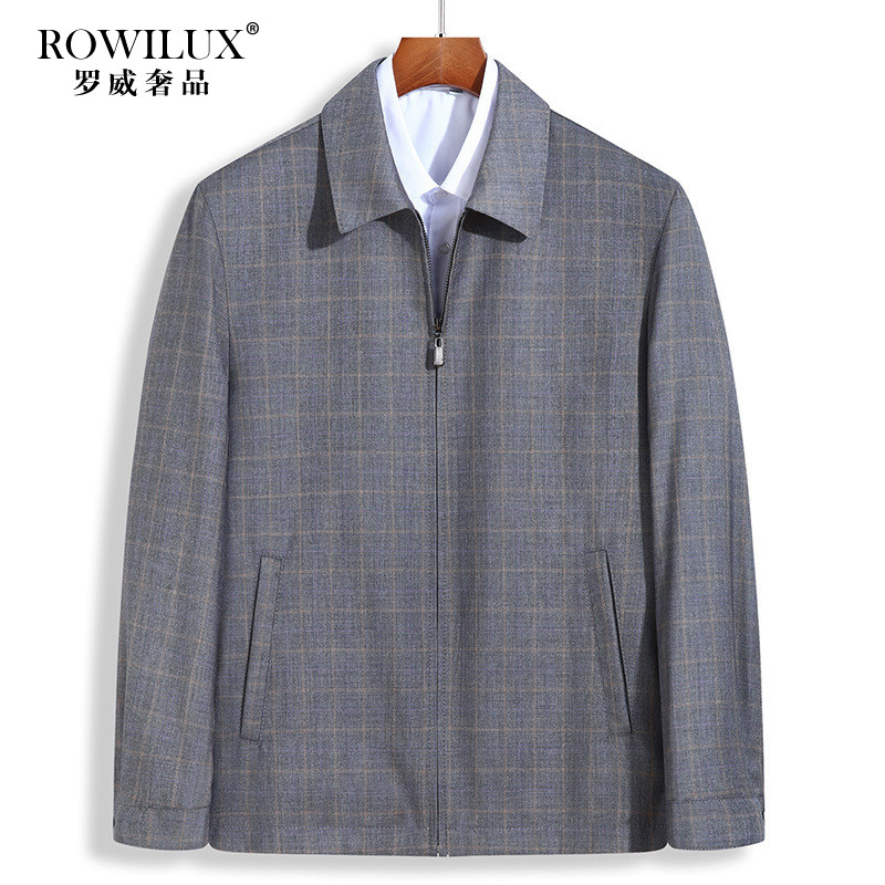 高端大码格子翻领行政夹克外套男商务休闲2026新款中年爸爸装茄克