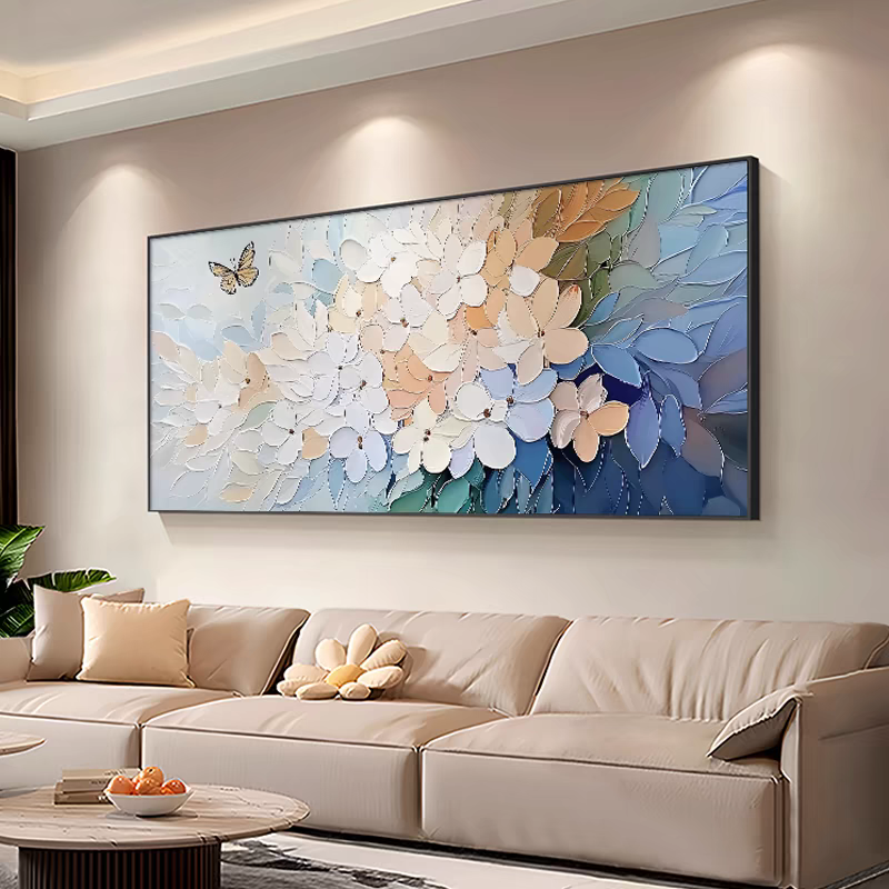 繁花客厅装饰画奶油风沙发背景肌理感蝴蝶花卉卧室床头墙壁挂画