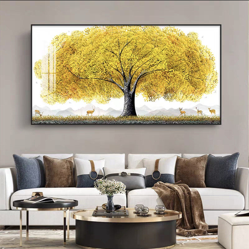 发财树客厅沙发背景墙装饰画招财挂画新中式黄金满地摇钱树墙壁画