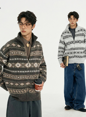 8FF大不相同/复古提花开衫毛衣内搭羊毛衫厚上衣费尔岛针织衫外套