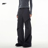 设计感裤 8FF26春新款 子潮 百搭高级美式 酷飒休闲裤 褶皱微喇工装 裤