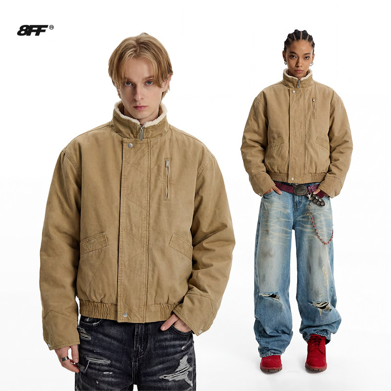 8FF立领兔毛座山雕棉服加绒保暖外套男装冬简约卡其色百搭棉衣厚,男装,棉衣,淘宝优惠券,粉丝福利购,淘宝优惠卷