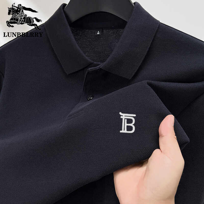 伦巴宝利娇春秋季新款男士长袖t恤翻领高端大牌纯棉刺绣Polo衫男