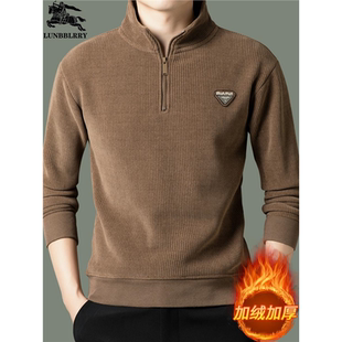 奢侈品伦巴宝利娇男士拉链半高领卫衣2025新款秋冬季加绒加厚上衣