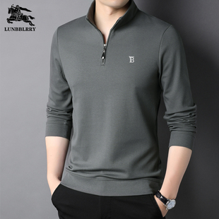秋季伦巴宝利娇长袖t恤男纯棉高端立领半拉链休闲polo衫男士卫衣