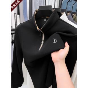 春秋新款大牌伦巴宝利娇长袖t恤男士半高拉链卫衣高端打底衫上衣