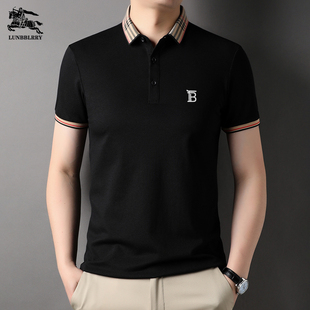 伦巴宝利娇战马刺绣翻领Polo衫短袖男秋季纯色t恤男商务休闲体恤