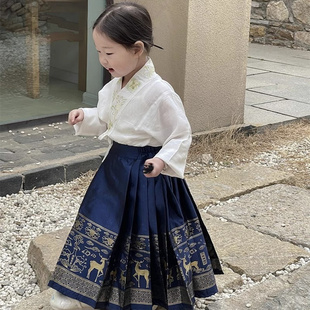明制套装 书童唐装 国学演出服班服中国风古装 儿童汉服马面裙春秋款