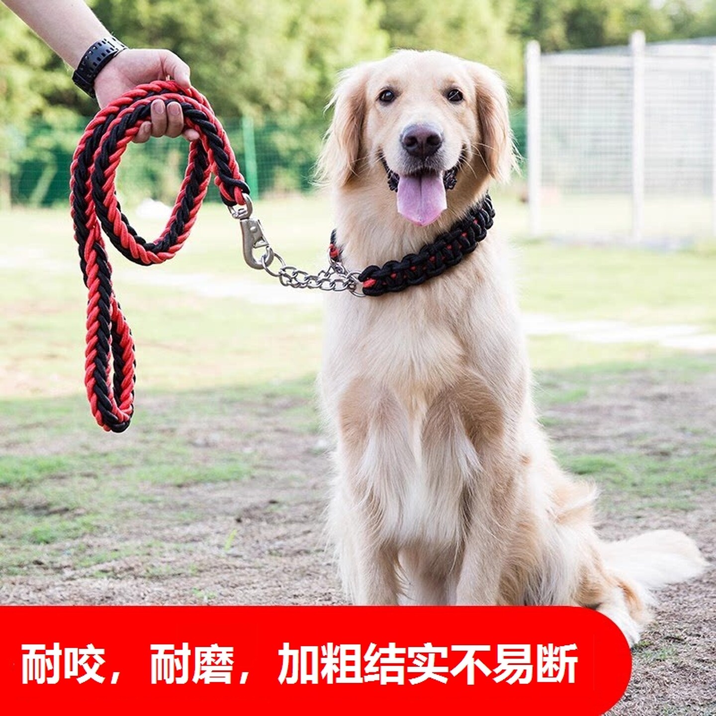 狗绳防咬断牵引绳遛狗绳子狗链子中型犬金毛拉布拉多项圈防爆冲