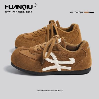 环球黑色复古德训鞋女款2025秋冬新款厚底增高板鞋休闲百搭小黑鞋