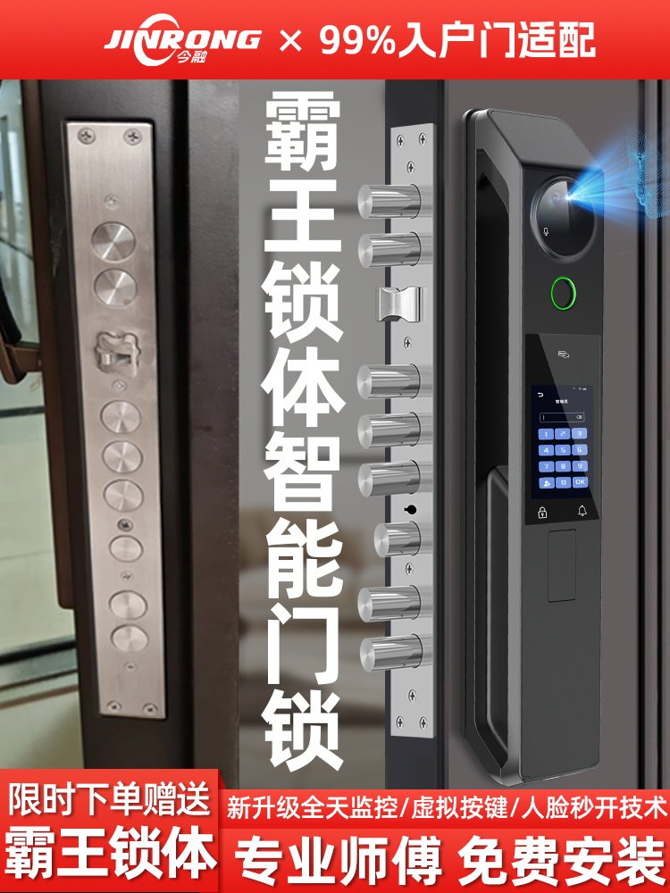 霸王锁体智能锁全自动款刷脸智能门锁家庭防盗门密码指纹锁带监控