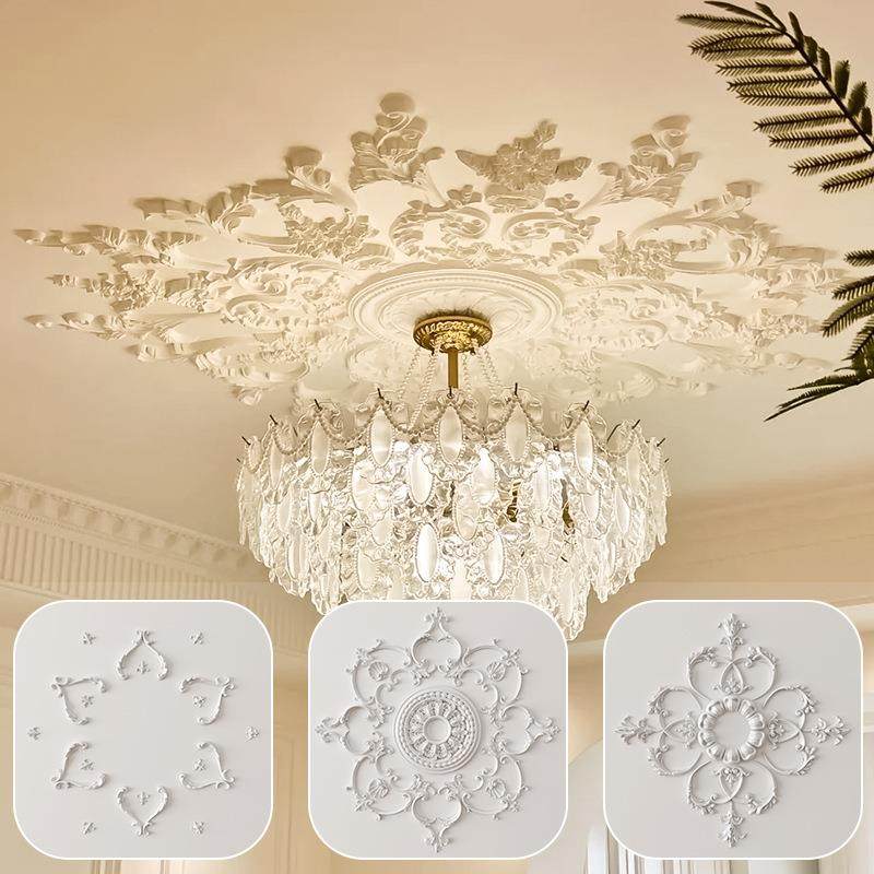 法式pu灯盘拼花非石膏吸顶灯灯盘底座天花吊顶装饰雕花镂空灯座