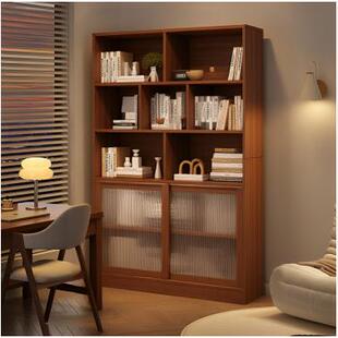 实木书柜简约中古格子柜自由组合书架展示柜书房落地柜客厅储物柜