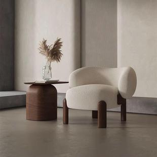 北欧羊羔毛绒单人沙发阳台椅设计师实木休闲椅网红沙发椅懒人躺椅