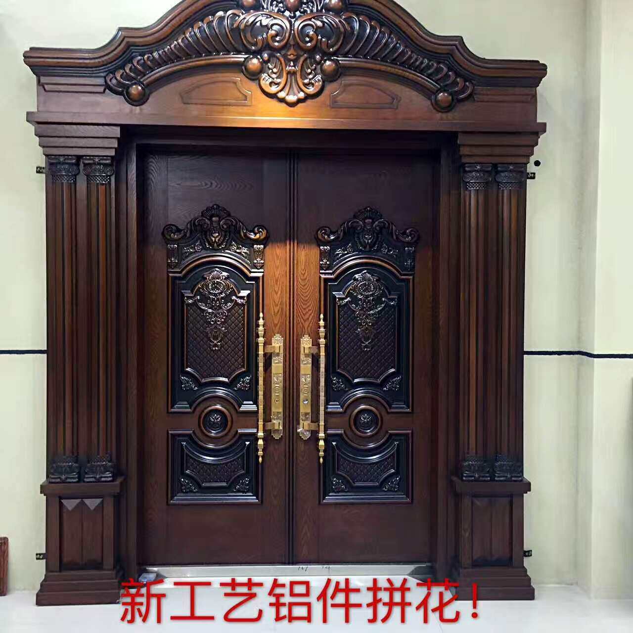 别墅入户大门双开铁艺大门锌铁合金仿铜大门尺寸制作