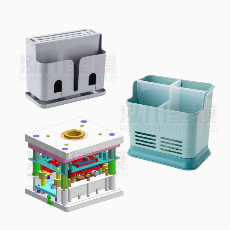 免打孔塑料筷子架筷筒塑料沥水筷笼家用壁挂式筷笼注塑模具开 模