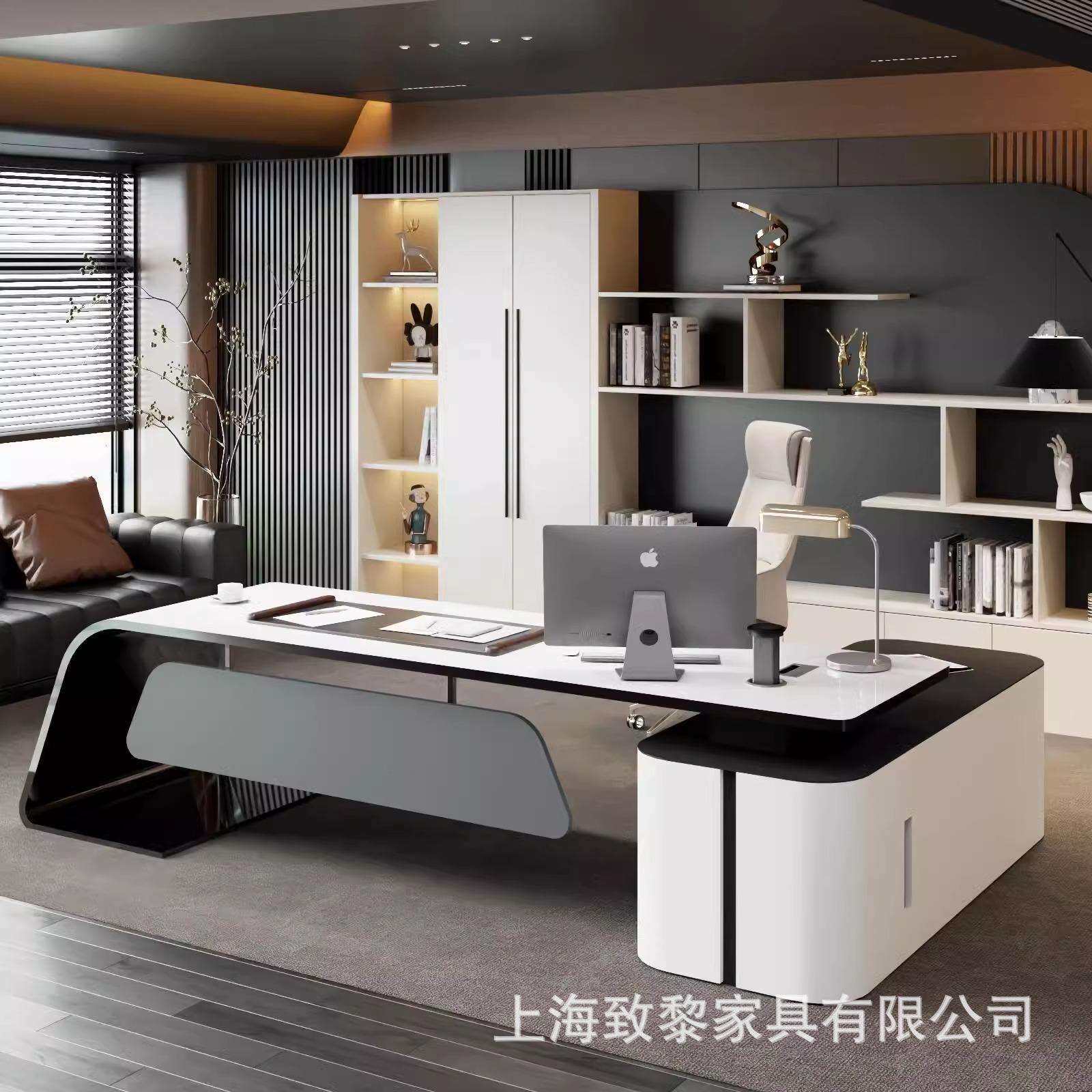 钢琴烤漆老板办公桌简约现代轻奢大班台经理总管总裁桌设计师桌椅