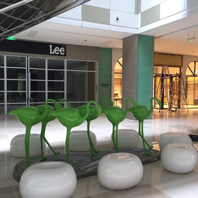 商场玻璃钢美陈道具玻璃钢休息椅休闲凳火烈鸟DP陈列道具制作