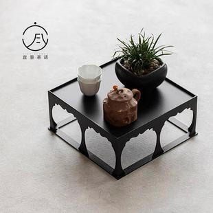 宜室茶话铁艺茶棚新中式茶具盖碗杯展示博古架室内盆景底座摆放架