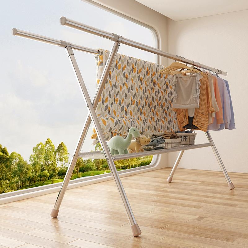 晾衣架落地阳台室内家用折叠不锈钢伸缩杆式晒衣架室外晒被子神器