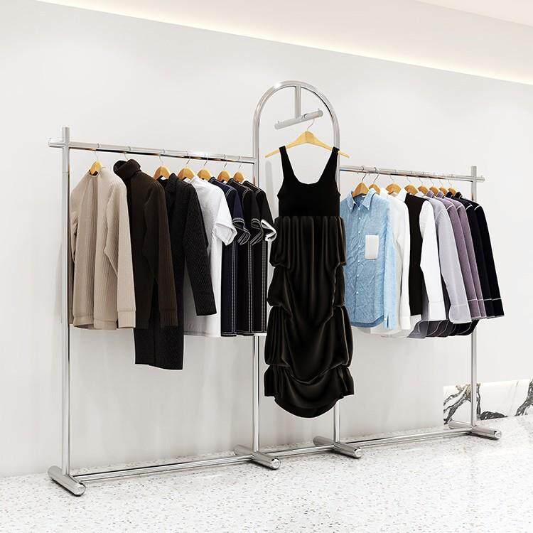 服装店展示架落地式不锈钢银色简约陈列架女装中岛货架童装挂衣架