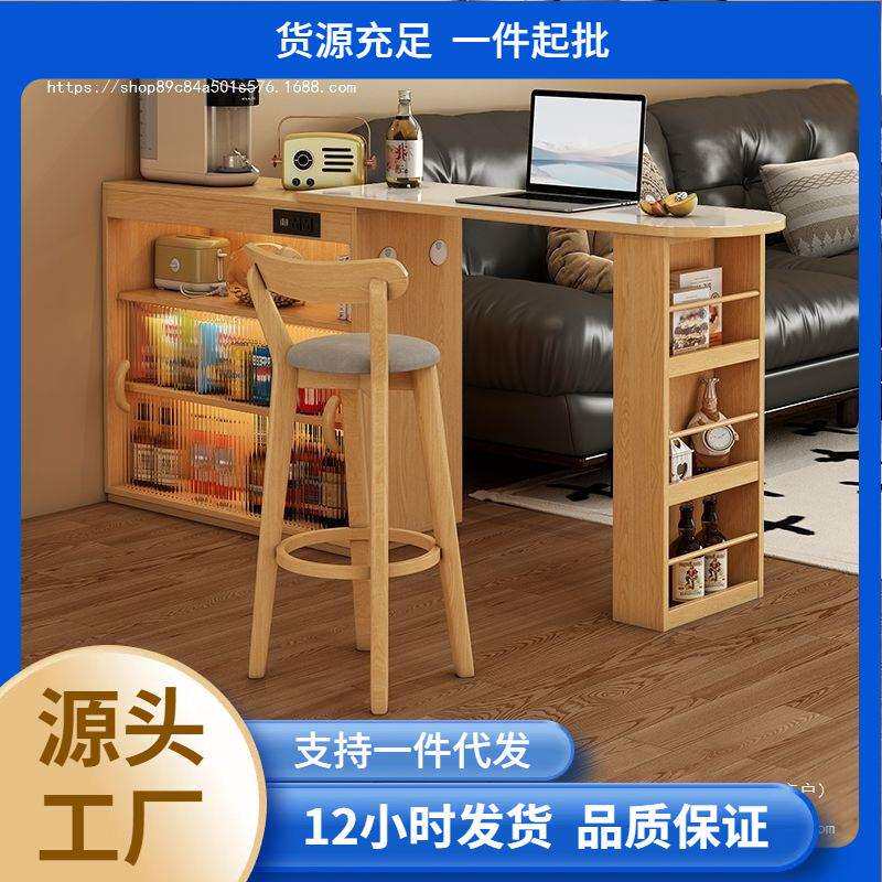 日式岩板纹吧台桌隔断家用客厅多功能储物柜岛台可伸缩小户型