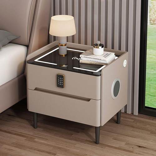 智能轻奢实木床头柜现代简约家用卧室多功能床边柜简易储物柜