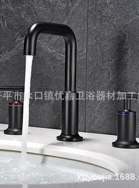 开平优嘉卫浴 立式面盆龙头分体式三孔一字手柄黑色水龙头 30469