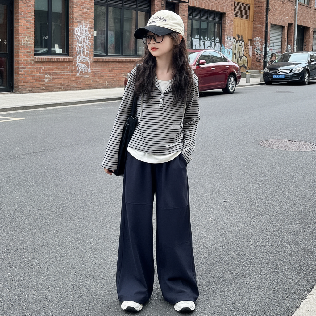 女童条纹卫衣套装秋装2026新款女孩大童儿童春秋季韩系穿搭初中生