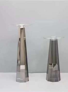 现代轻奢烟灰色水晶烛台摆件样板间餐桌蜡台装饰品软装工艺品摆设