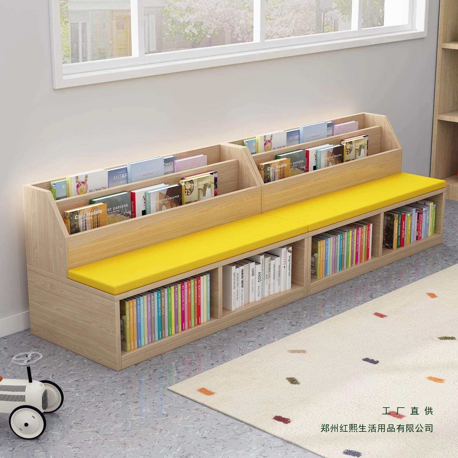 图书馆阅读区书架可坐软包书柜造型实木柜储物收纳沙发绢花其他