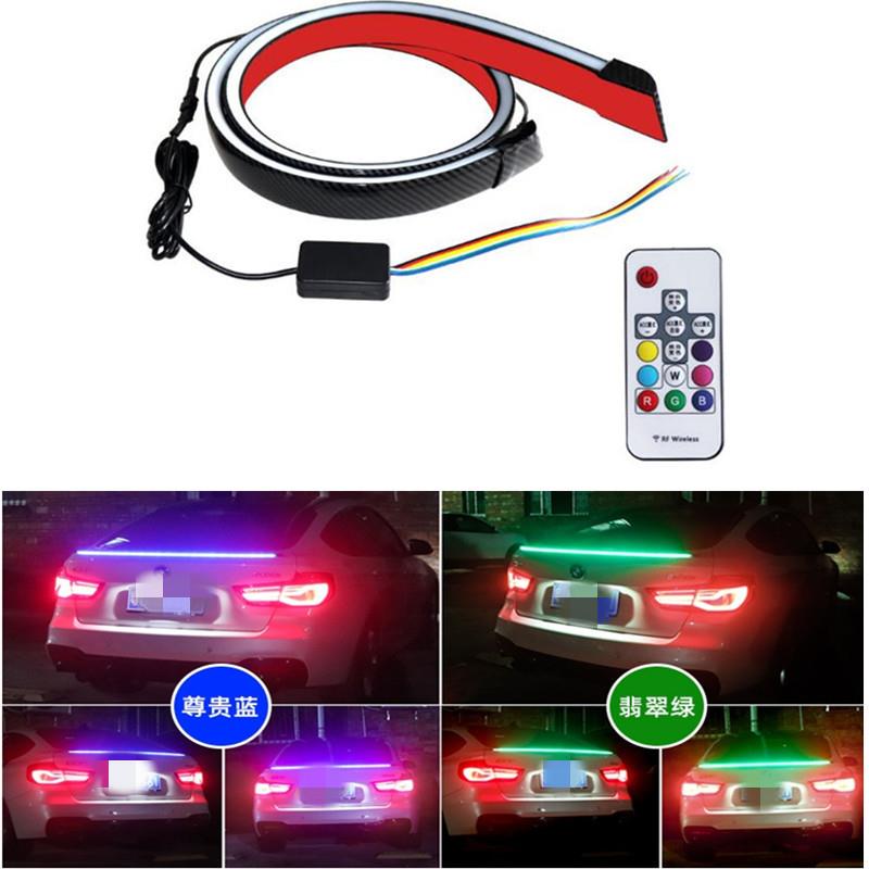 新款碳纤尾翼流光灯汽车改装通用LED跑马转向幻彩高位刹车尾灯