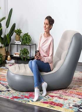 Bestway75064单人可折叠躺椅条纹植绒充气沙发