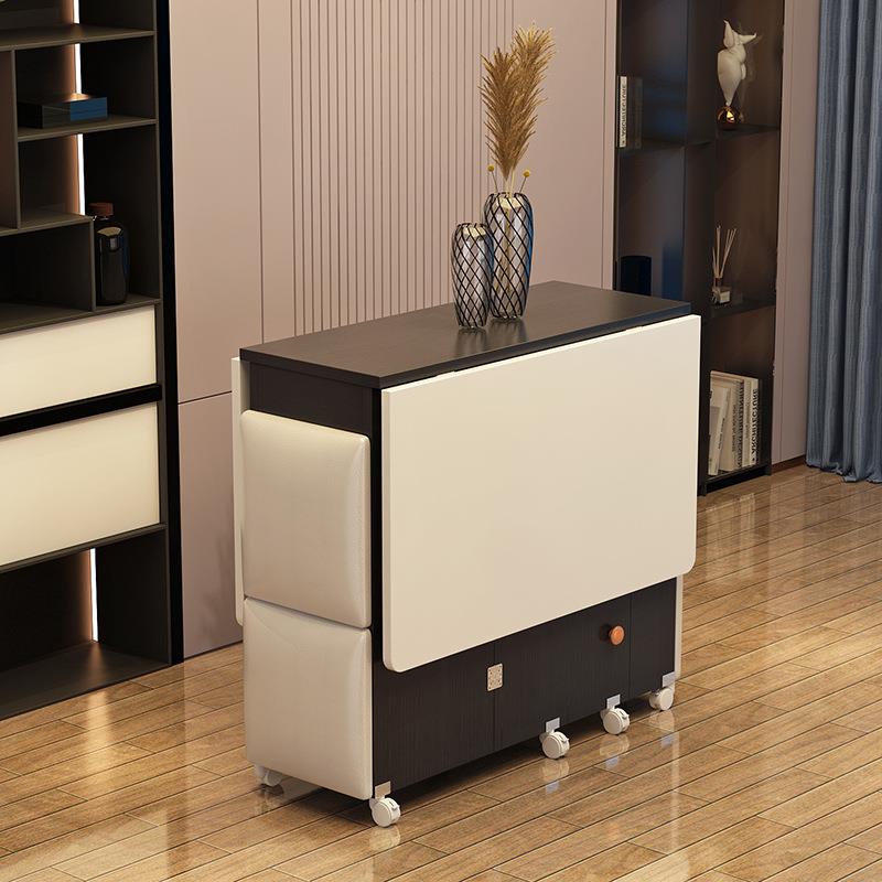 折叠餐桌家用小户型多功能可移动一桌四凳简易租房长方形吃饭石力