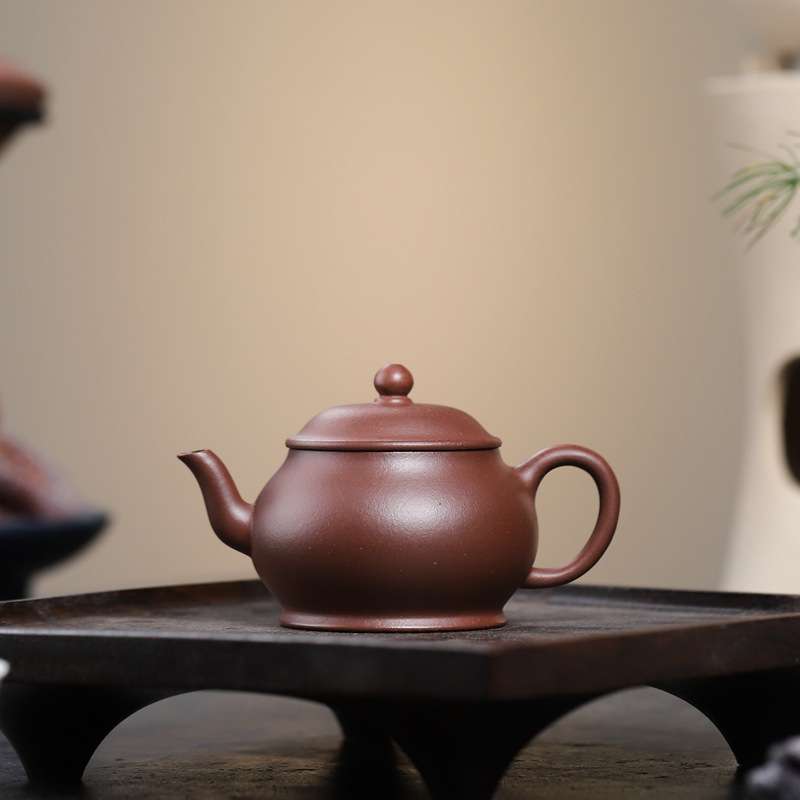 宜兴紫砂壶工堂原矿紫泥小潘壶110毫升薄胎内推孔内推孔设计