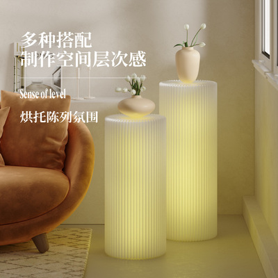 手办圆柱展示台陈列灯光展示柜摆件置物展示货架柜商用青美架子