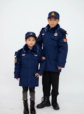 儿童消防棉大衣新款棉服加厚防寒