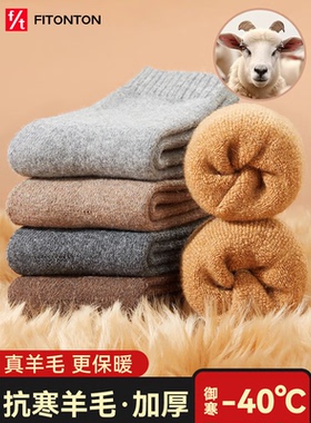Fiton Ton羊毛袜子男冬季毛圈加绒加厚中筒袜东北保暖长筒雪地袜