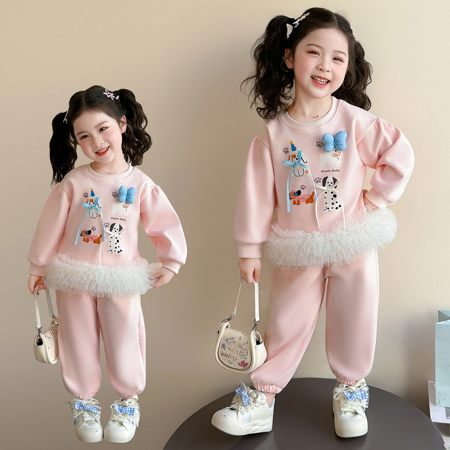 女童套装春秋2026新款儿童洋气春季时尚女宝宝卡通卫衣春装两件套