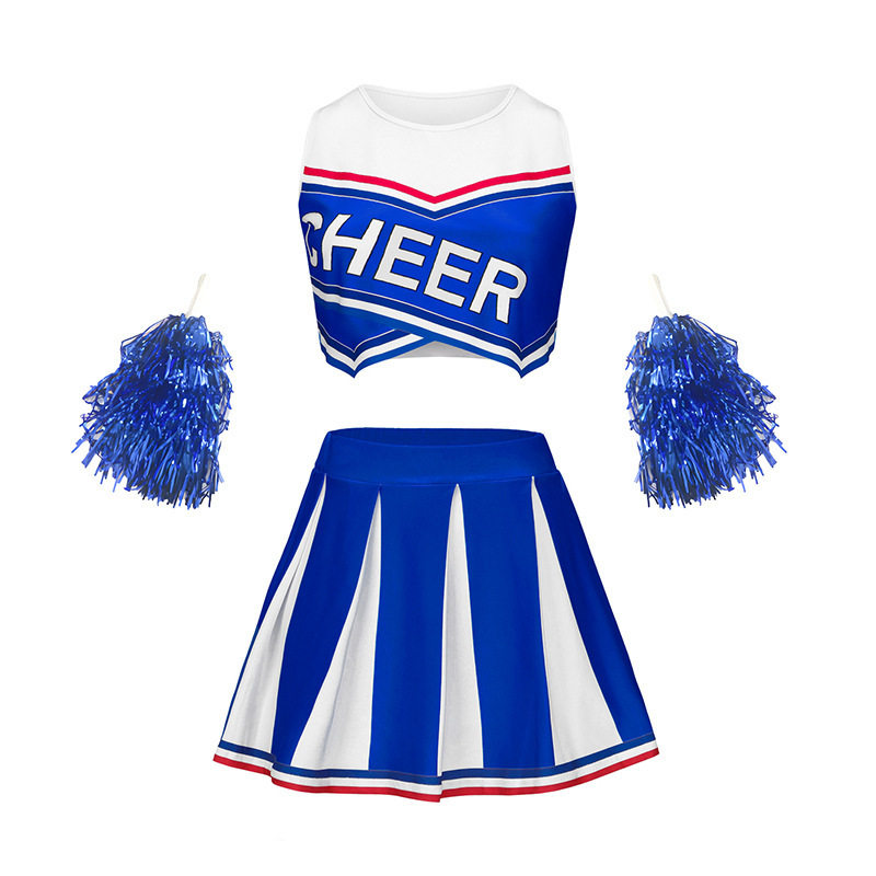 欧美儿童运动啦啦队演出服无袖童装套装印花体操cheer表演舞蹈服