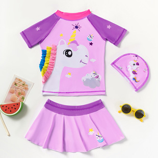 泳衣卡通可爱游儿童款 泳衣分体裙式 中大童女童短袖 2025年新款