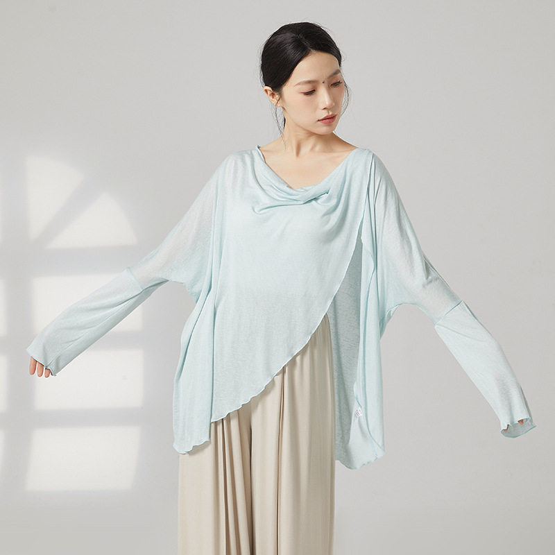 古典舞新款飘逸宽松长袖罩衫舞蹈服现代舞形体练功服上衣女