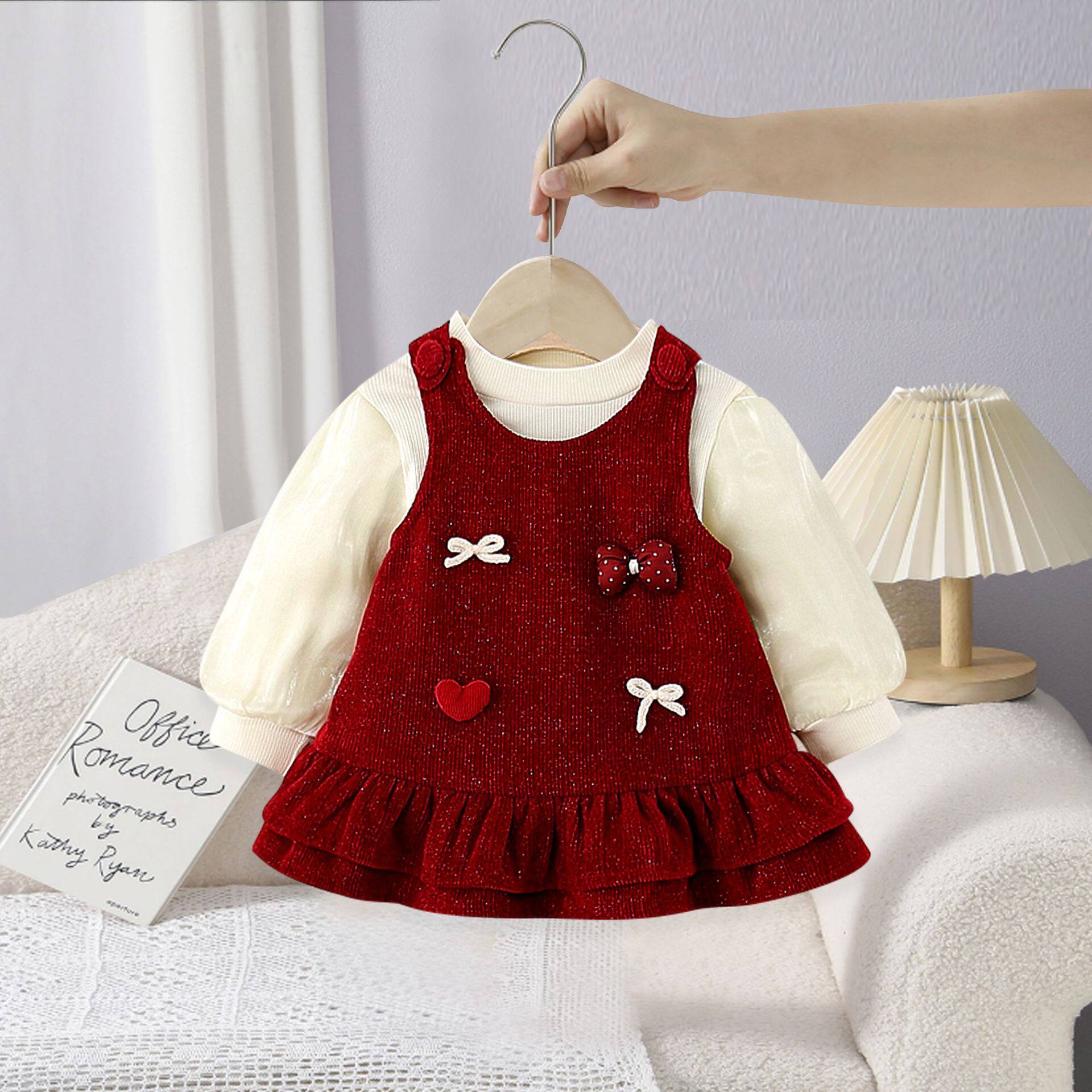 童装秋冬连衣裙套装女宝宝甜美背心裙加绒打底衫2套女童裙子5226