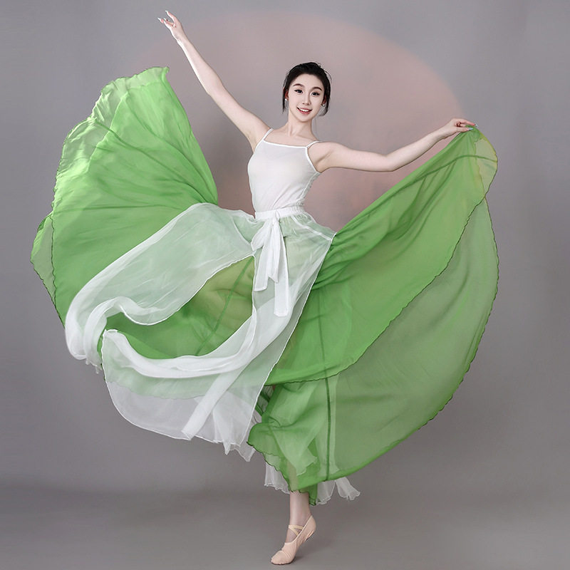 中国风民族古典舞蹈大摆裙练功演出服装720度飘逸双层天丝长裙子