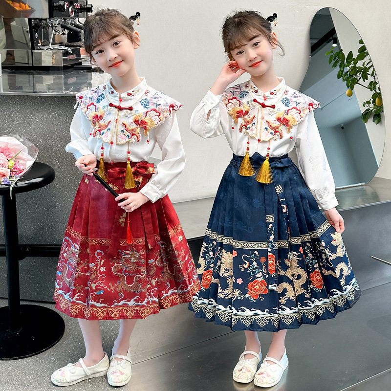 马面裙女童汉服套装2025新款儿童中国风刺绣唐装女孩新中式两件套