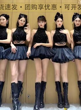 kpop女团打歌服黑色蓬蓬裙演出服商演甜美韩舞服装舞蹈服套装成人