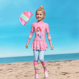 运动小中大童分体游泳衣 美人鱼女孩宝宝长袖 新款 儿童泳衣女童泳装