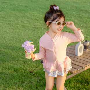 网红泳衣裙甜美潮 泳装 女童泳衣女孩速干分体泳衣套装 宝宝泳衣长袖