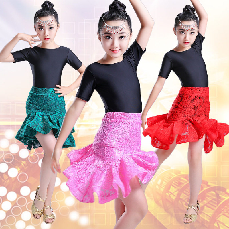 夏季六一儿童表演服短袖拉丁舞裙少儿分体练功服女孩舞蹈服装女中