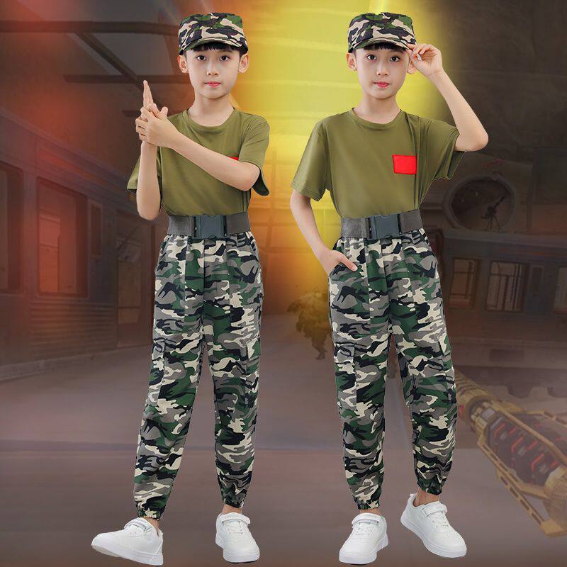 儿童迷彩服套装男童女体能速干幼儿园短袖t恤夏令营户外军训服装